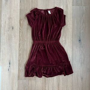 GAP Kids Burgundy Velvet Tiered Dress Elastic Waist Short Sleeve Girls Large